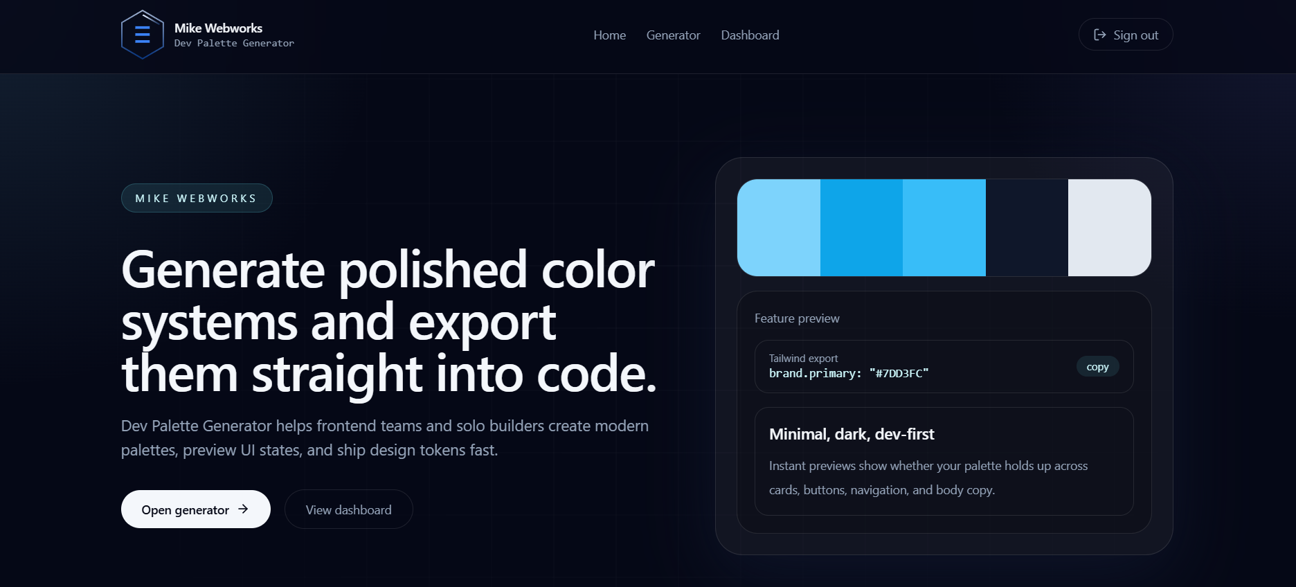 Dev Palette Generator preview